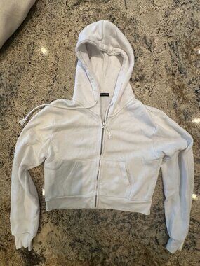 BRANDY MELVILLE Cropped Full Zip Hoodie White